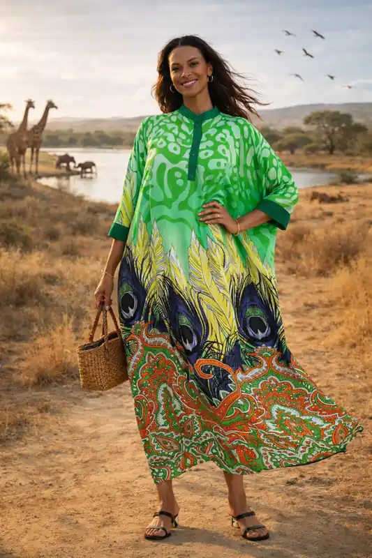Abstract Print Oversized Maxi Dress in Green - Belissh