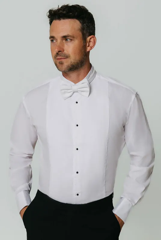 White Marcella Front Slim Fit Wing Collar Dress Shirt - Dobell