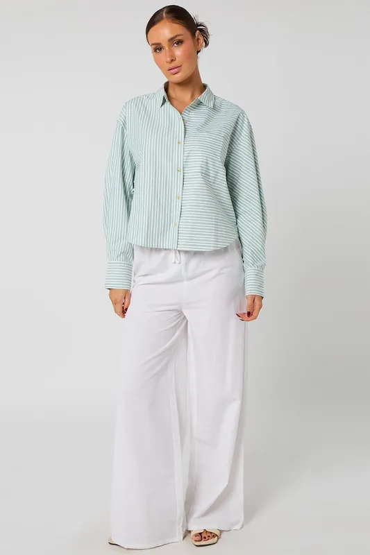 Green Pinstripe Cropped Shirt - Urban Bliss