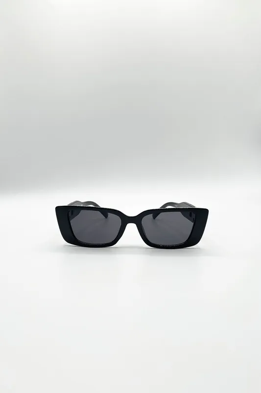 Rectangle Cateye Side Detail Sunglasses In Black/Gold - SVNX