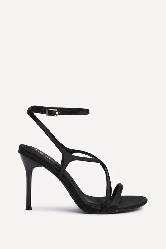 Taliya Black Satin Strappy Stiletto Heels - Linzi
