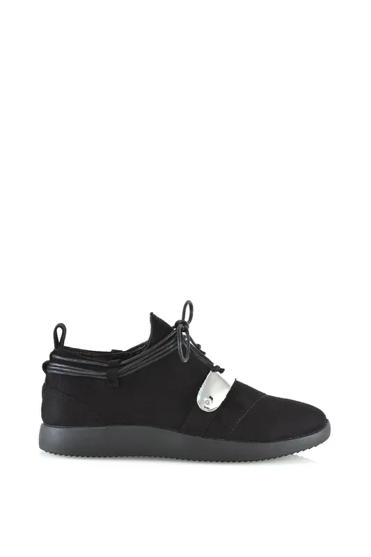 Evanescence' Lace Up Flat Rubber Sole Trainers with Metallic Details - XY London