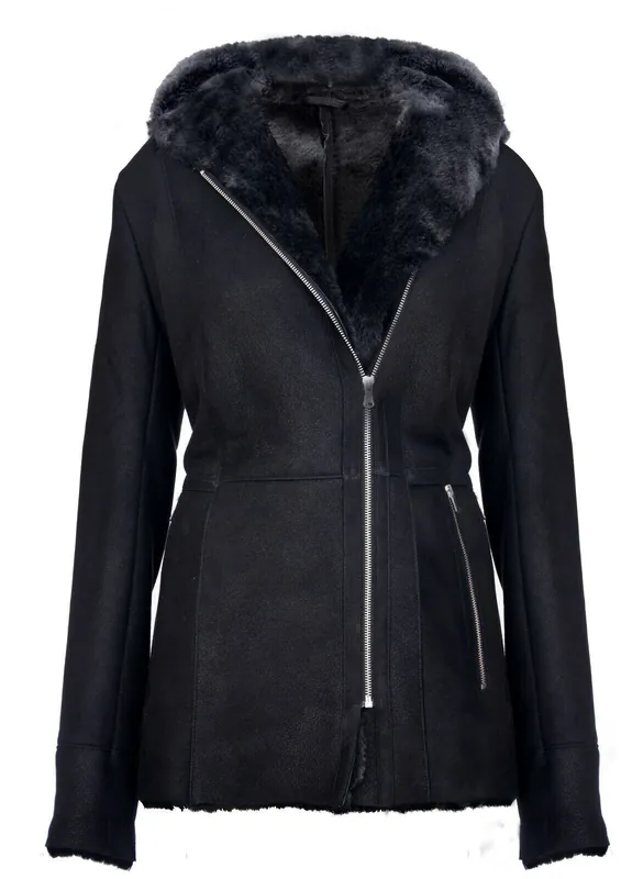 Hooded Merino Sheepskin Jacket-Mandalay