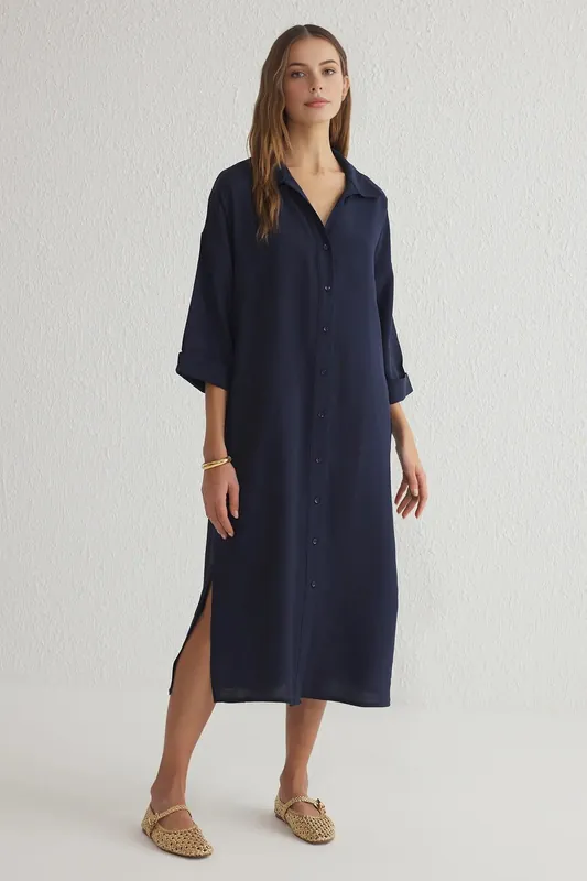 Modal Relaxed Fit Midi Shirt Dress - WOVCOR