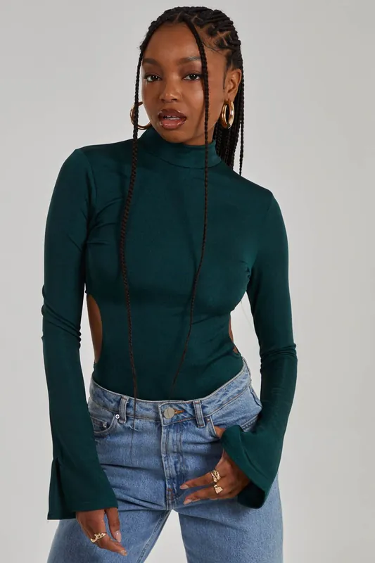 Slinky Cut Out Flare Sleeve Bodysuit - Pink Vanilla
