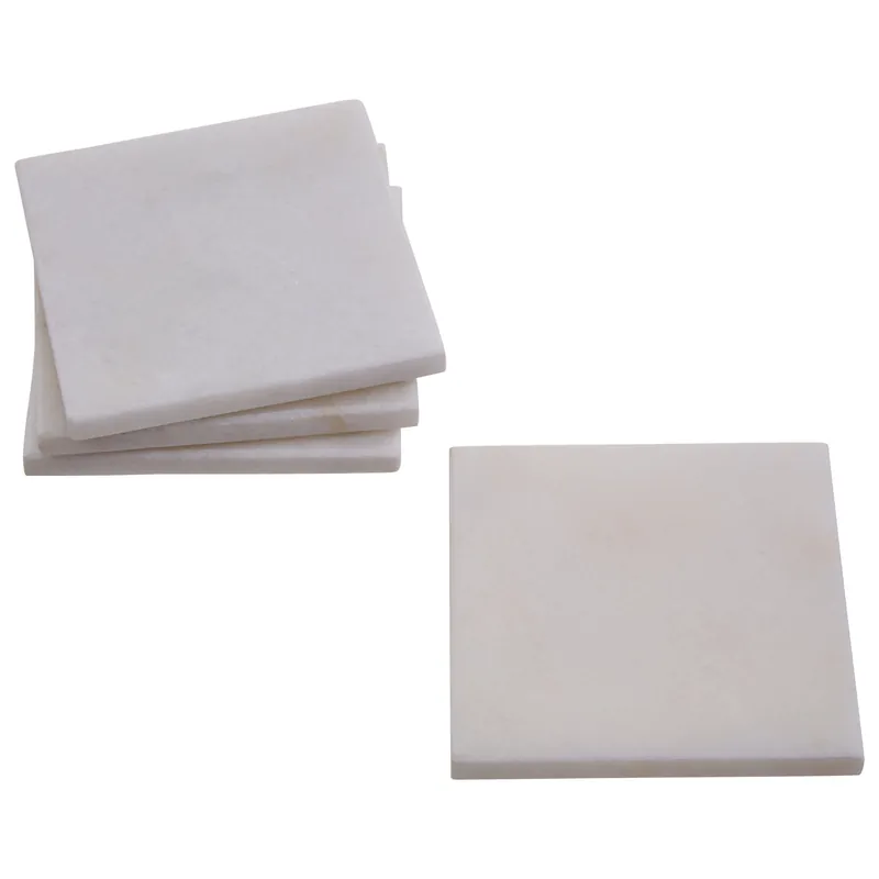 Set Of Four White Marble Square Coasters, Durable Natural Stone Coasters For Home & Kitchen - Orsina