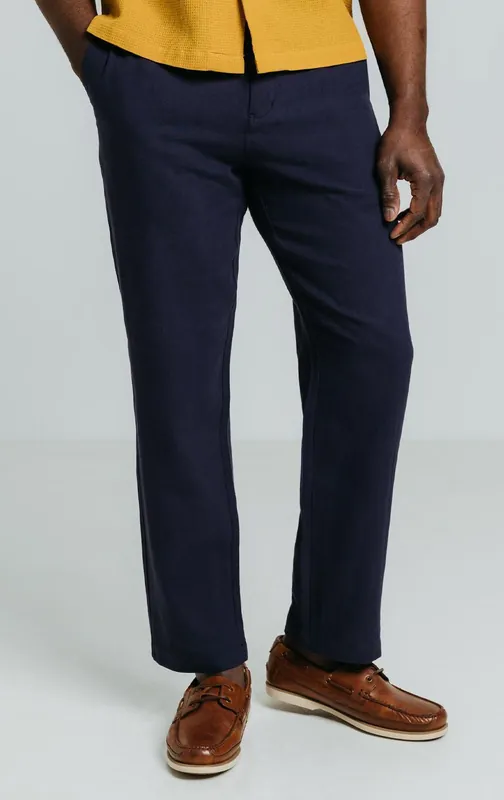 Navy Linen Twill Trousers - Dobell