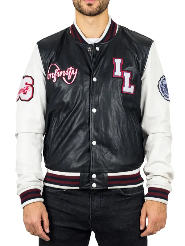 Genuine Leather Bomber Jacket Baseball Letterman Coat - TruClothing