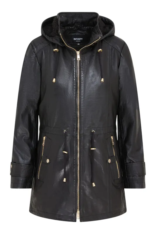 Leather Parka Detachable Borg Hooded Trench Coat - Trekker