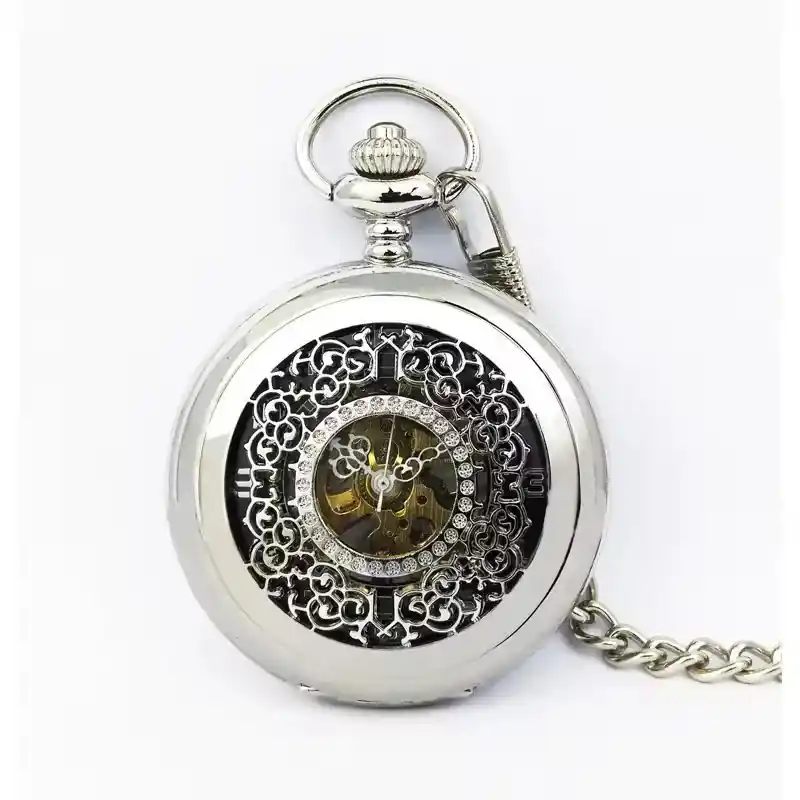 Mechanical Skeleton Half Hunter Antique Brass Vintage Pocket Watch With Chain - TruClothing