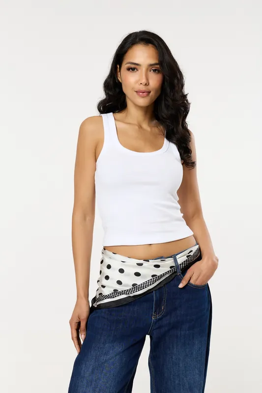 Black And White Polka Dot Satin Scarf Belt - Liquorish