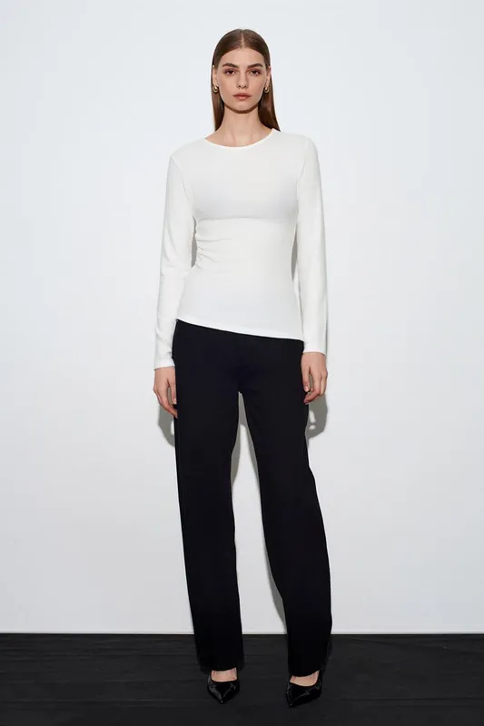 Slim Fit Long Sleeve Jersey Blouse - Dilvin