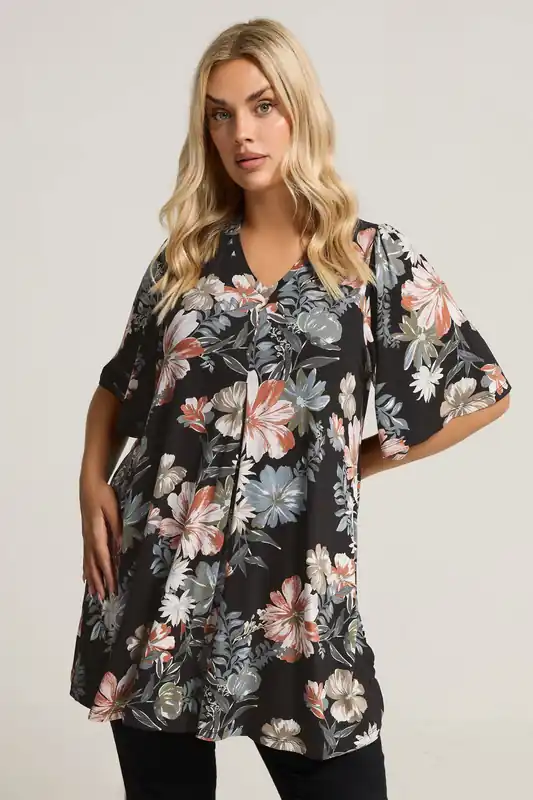 Floral Print Pleat Front Top - Yours
