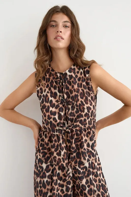 Regular Fit Leopard Print Bow Detail Blouse - Hiccup