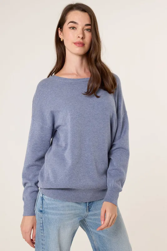 Blue Round Neck Jumper - Blue Vanilla