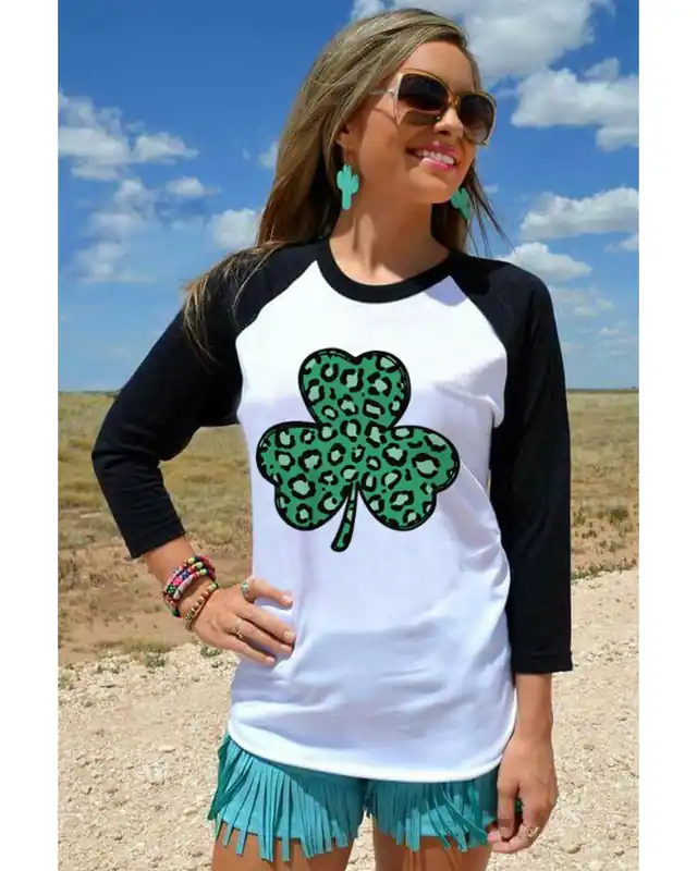 Black Leopard Spotted Clover St Patric T Shirt T-Shirts