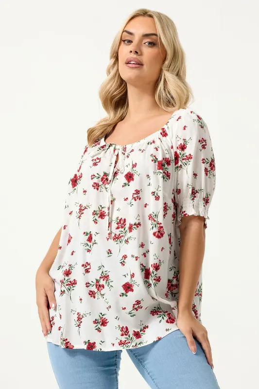 Floral Print Tie Neck Top - Yours