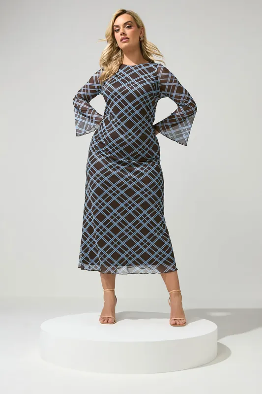 Check Mesh Maxi Dress - Yours