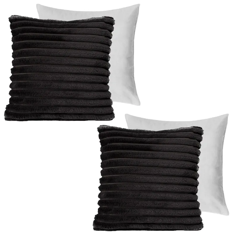 2 x Faux Fur Thick Rib Filled Cushion Covers - OHS