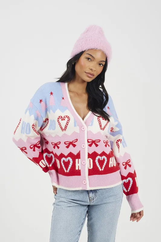 Jacquard Knit V-Neck Christmas Cardigan
