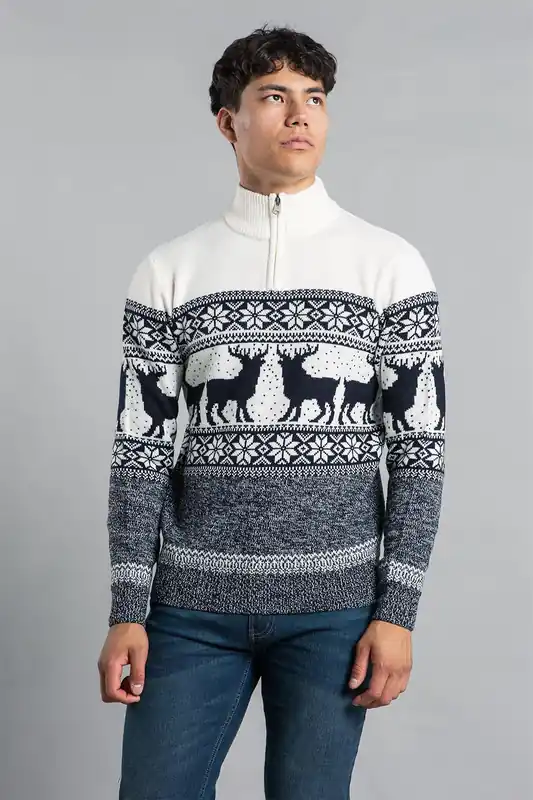 Festive Jacquard Twist Knit 1/4 Zip Jumper - Tokyo Laundry