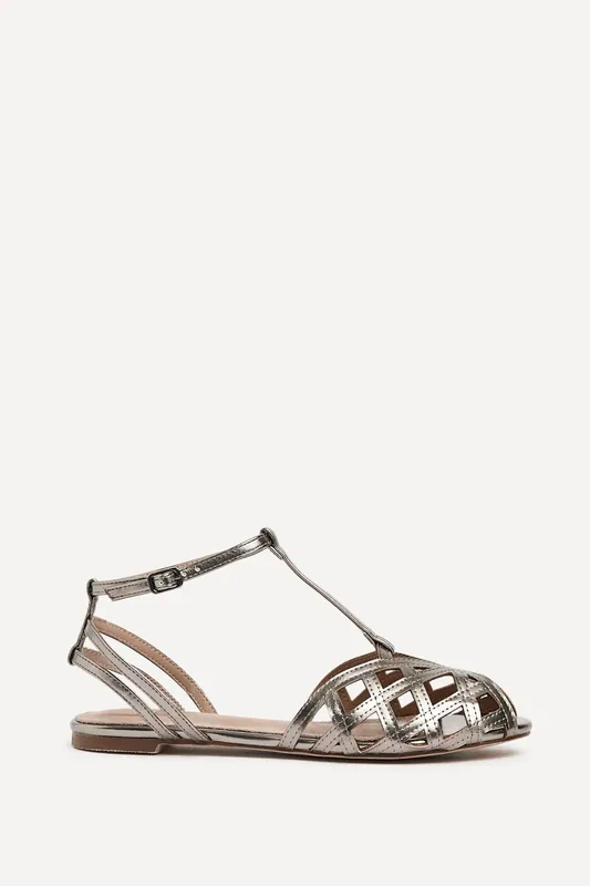 Santi Pewter Caged Flat Sandals - Linzi
