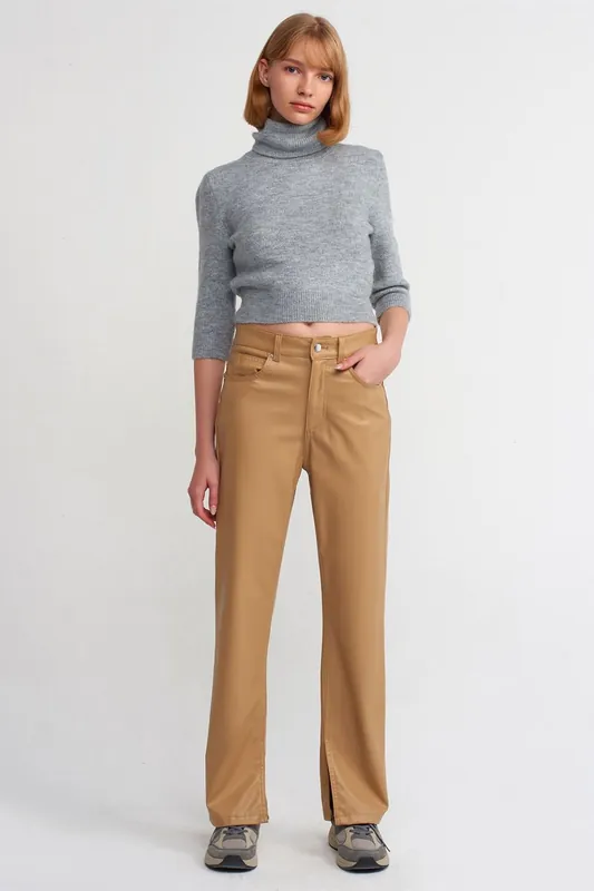 High-Waist Straight Faux Leather Trousers