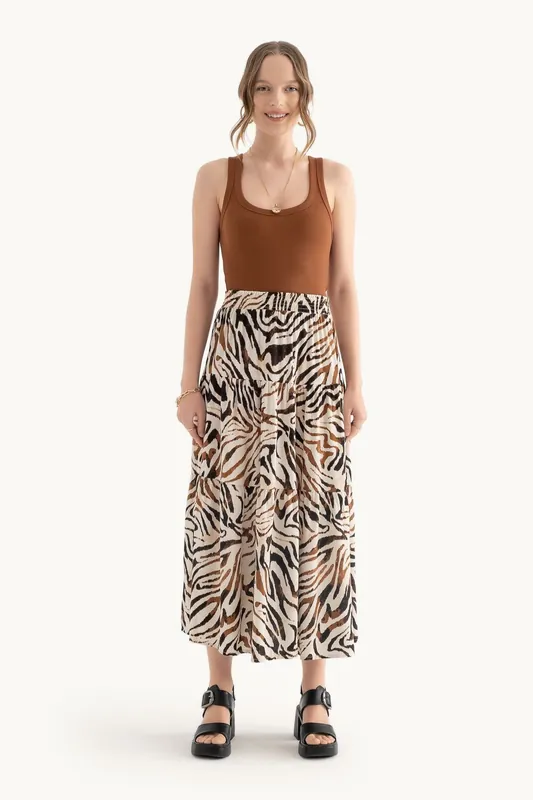 Zebra Print High Waist Elastic Waist Maxi Skirt - Hiccup