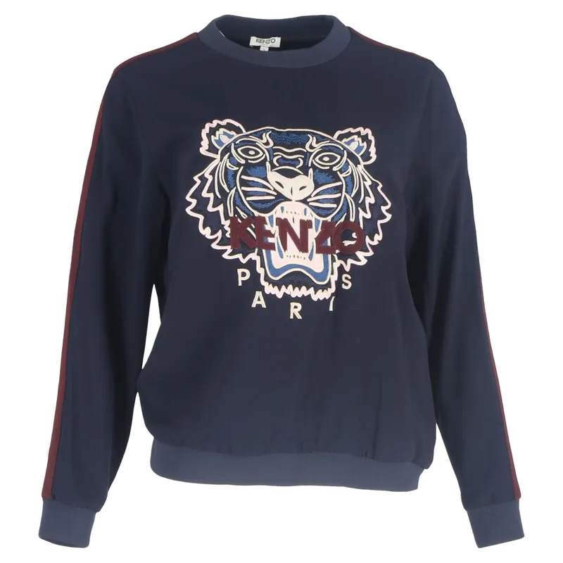 Preloved Tiger Motif Embroidered Sweatshirt in Navy Blue Cotton - Kenzo
