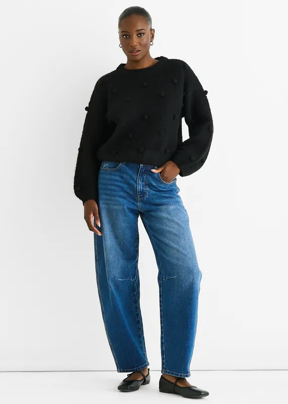 Black Wool Mix Oversized Knit Jumper - Gini London