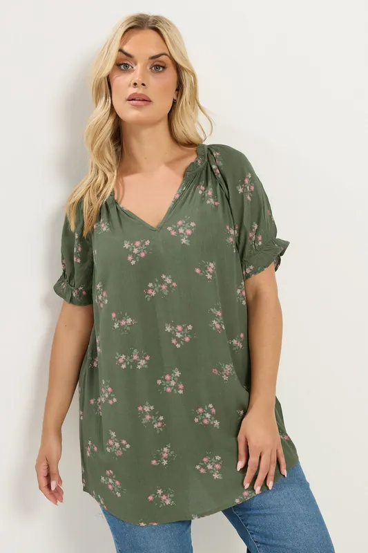 Floral Notch Neck Blouse - Yours
