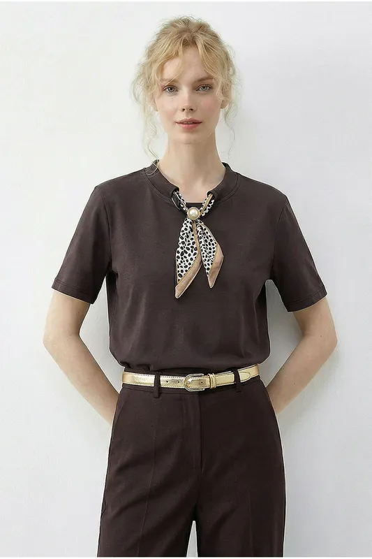 Basic Crew Neck T-Shirt with Accessory Detail