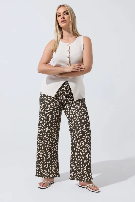 Deer Print Wide Leg Trousers - Yours