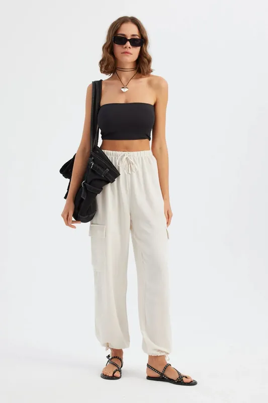 High-Waist Linen Jogger Trousers with Drawstring