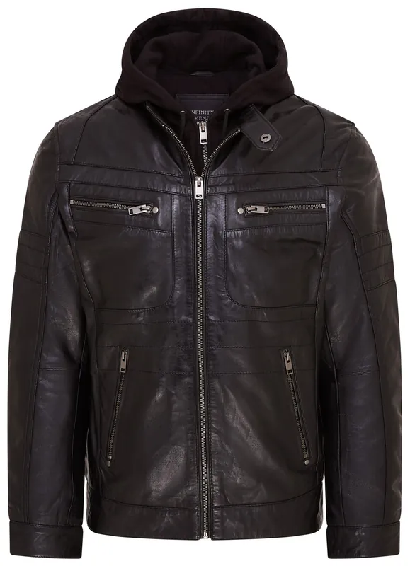 Hooded Leather Biker Jacket - Stavern