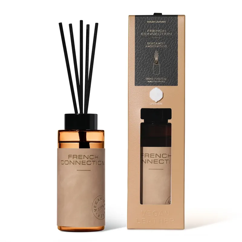 Leather Effect Reed Diffuser Bergamot & Amberwood 180ml Home Fragrance - French Connection