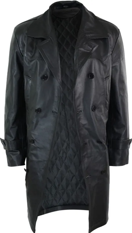 Long 3/4 Double Breasted Leather Dr Who Jacket - TruClothing