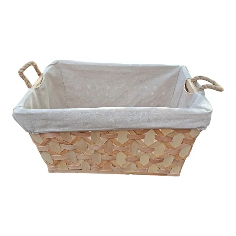 Rope Handle Wooden Weave Lined Storage Basket - Red Hamper