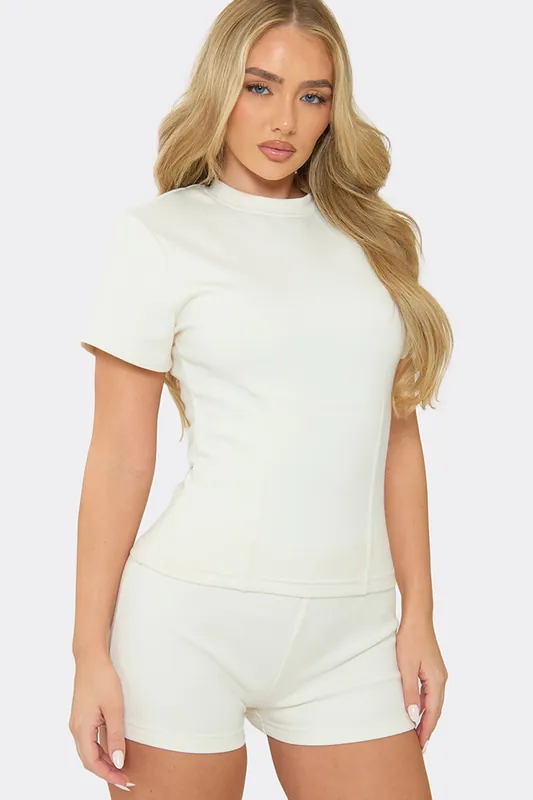Short Sleeve Crew Neck Shoulder Pads Top - EGO