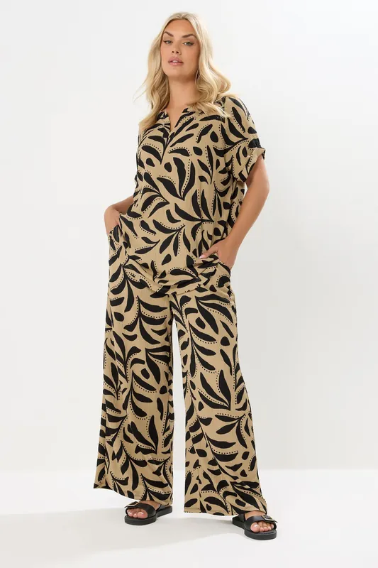 Leaf Crinkle Wide Leg Trousers - Yours