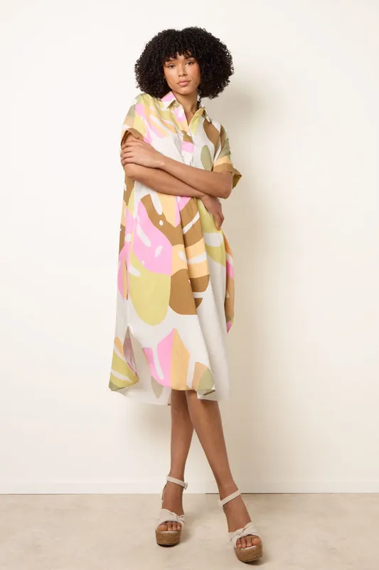 Multi Vibrant Oversized Shirt Midi Dress - Blue Vanilla