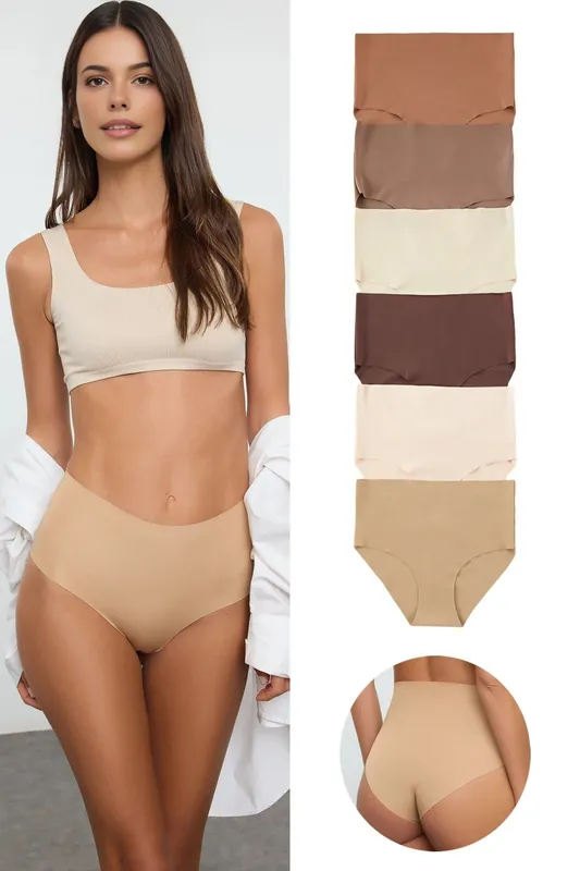6 Pack Seamless Knitted High Waist Briefs Multipack - WOVCOR