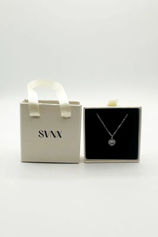 Blue Crystal Heart Pendant Necklace in Silver - Gift Boxed