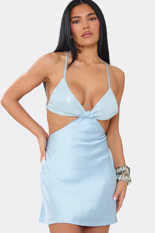 Strappy Cut Out Satin Mini Dress - EGO