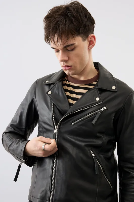 Real Leather Arlo Biker Jacket - Bolongaro Trevor