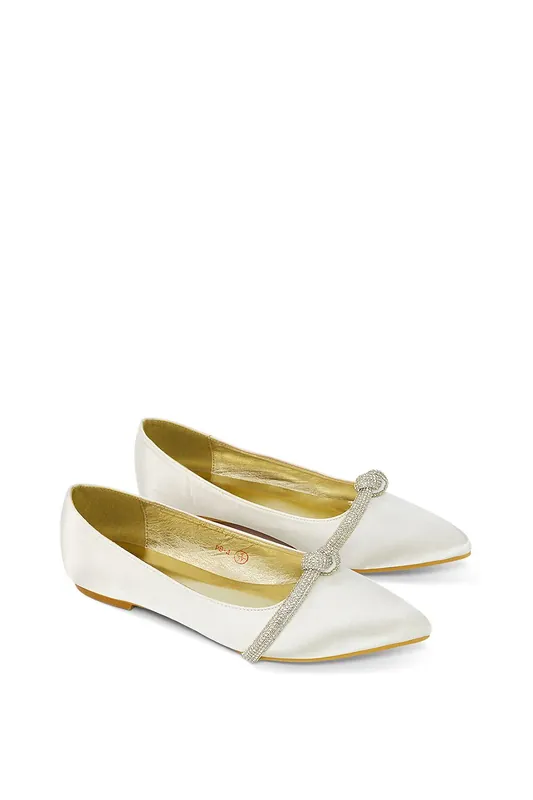 Halley' Flat Heel Pointed Toe Sparkly Embellished Diamante Bridal Pumps - XY London