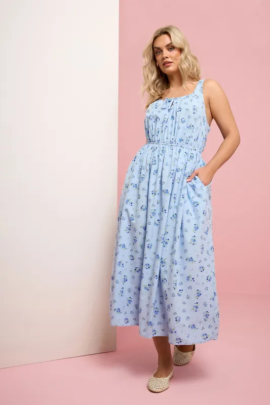 Ditsy Floral Linen Milkmaid Dress - Yours