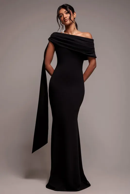 Sash One Shoulder Bardot Maxi Dress - Goddiva
