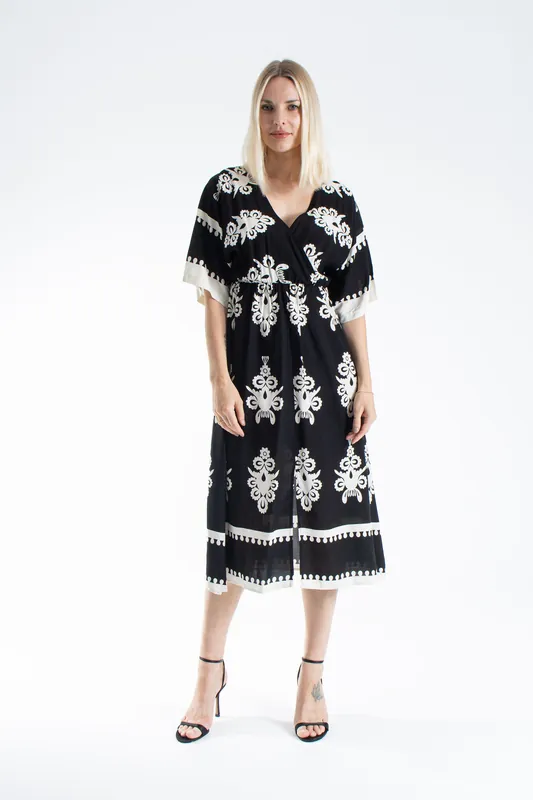 Womens Viscose Printed Ornamental Floral Midi Dress - Belissh