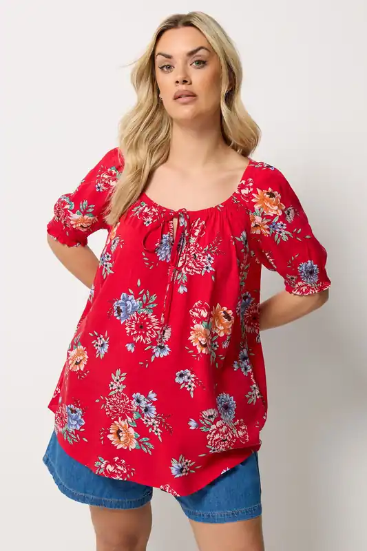 Floral Tie Neck Blouse - Yours